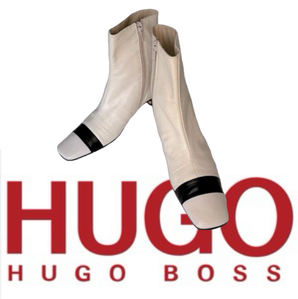 HUGO BOSS Italian Two-tone 100% Leather boots, Cream + Black, Size 39, $500 off! - Picture 2 of 9